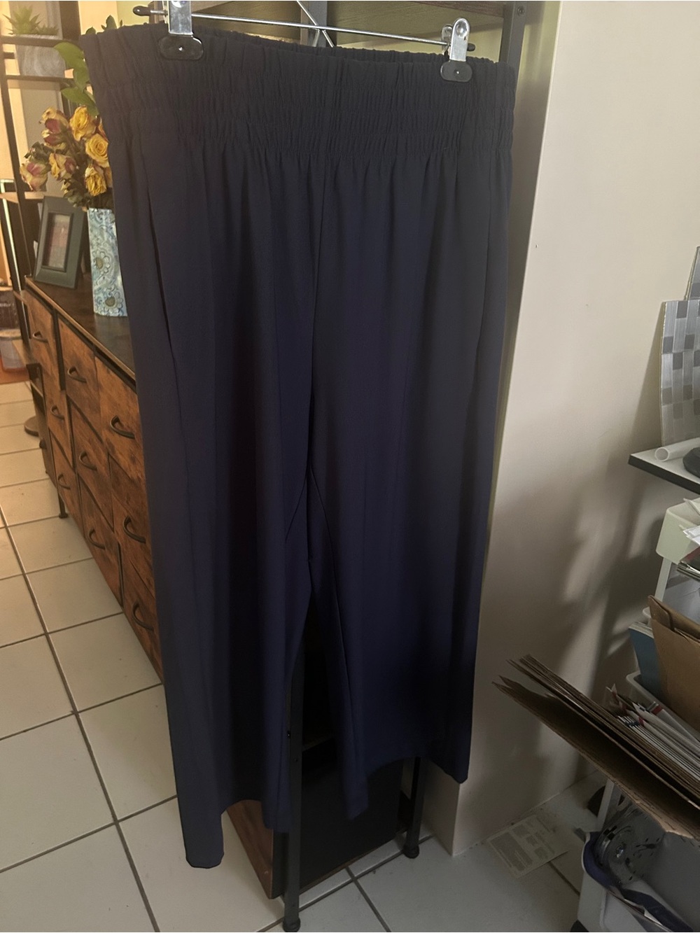 Jones New York Dk Blue/Blk Pants with Elastic Shirred Waist
